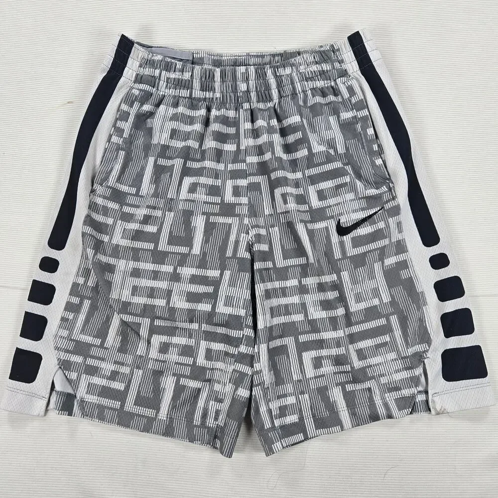 Nike Dri-Fit Elite Basketball Gray Spell Out Athletic Shorts Youth Size Large